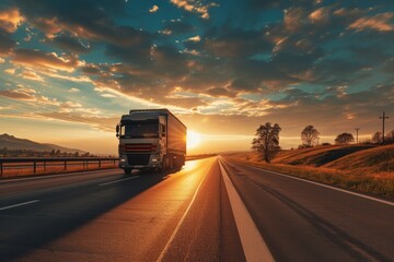 Truck Journey at Dawn Wallpaper and Design, Generative AI