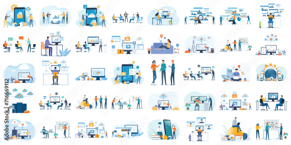 Poster set business flat vector illustration design style concept. for graphic and web page banners. cartoo
