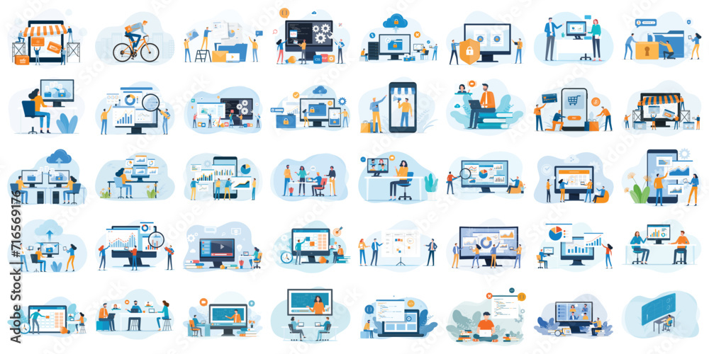 Poster set business flat vector illustration design style concept. for graphic and web page banners. cartoo