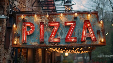 Enseigne r&eacute;tro "PIZZA" : charme vintage urbain