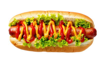 Hot dog isolated on transparent background, top view