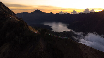 Sunset view in rinjani volcano, lombok 