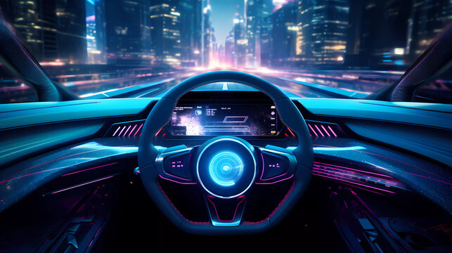 A car dashboard with a digital display and a steering wheel wheel
