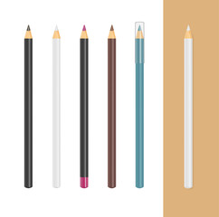 Fototapeta na wymiar Set of make up color pencils for eyes, eyebrows, lips. Vector illustration isolated on white background. Ready and simple to use for your design. EPS10.