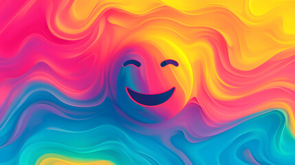 Smile happy laugh emoji emoticon with colorful vibrant abstract shapeless gradient background, happiness concept - obrazy, fototapety, plakaty