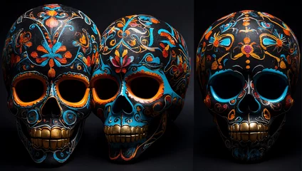 Rolgordijnen Schedel skulls on black Background