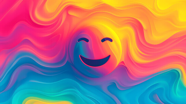 Smile happy laugh emoji emoticon with colorful vibrant abstract shapeless gradient background, happiness concept