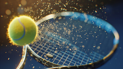 The racket hit the tennis ball
