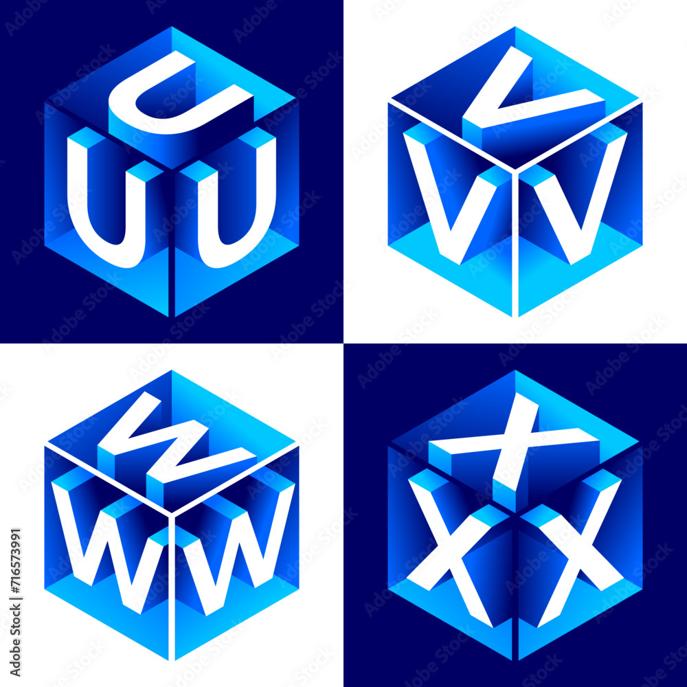Fototapete isometric alphabet. 3d bold uppercase latin letters and numbers, geometric futuristic typography, cu