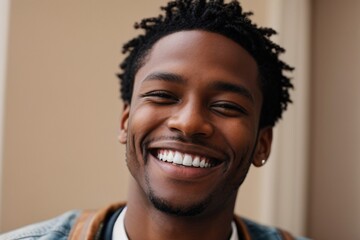 Obraz premium Beautiful young black man smile face close-up