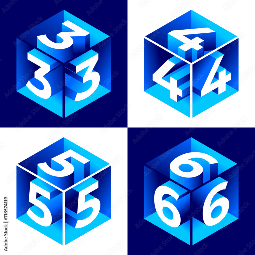 Fototapete isometric alphabet. 3d bold uppercase latin letters and numbers, geometric futuristic typography, cu