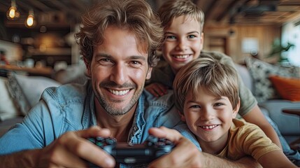 Fototapeta premium Dad playing with son at home
