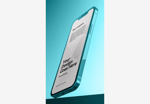 Mobile Mockup Phone Template - Glass Phone with Reflection on Blue Surface