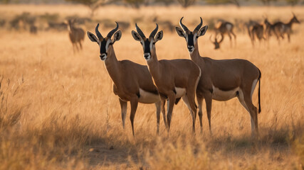 Beautiful antelopes in the African Savannah grasslands
