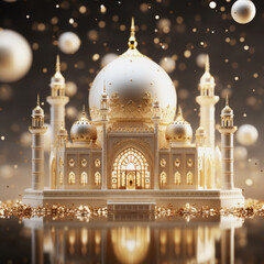 Obraz premium A white marvel miniature model of a mosque sits in front