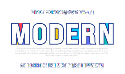 Modern creative minimal abstract digital rainbow color line alphabet font design template set. Minimal urban sport fashion futuristic geometric technology Trendy style or kids logo typography.