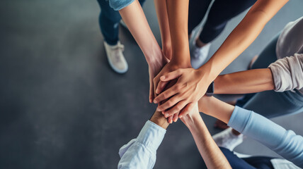 Diverse Hands Coming Together - Symbolizing Teamwork and Collaboration in the Workplace