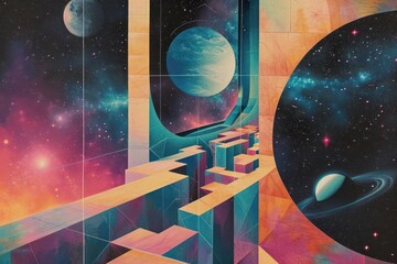 Chrono-Space Odyssey: Retrofuturistic Temporal 4th Dimension Landscape
