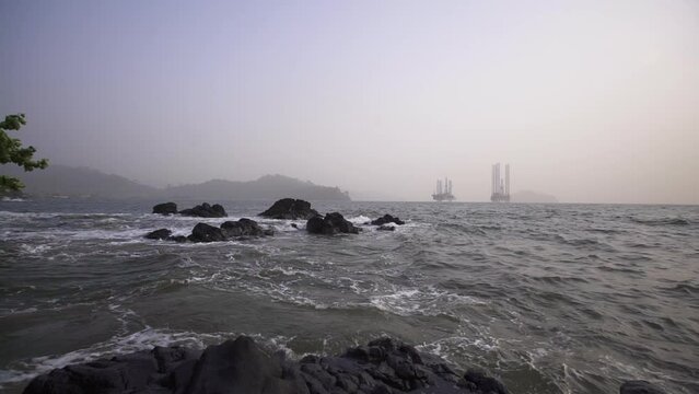 Oil platform in the sea off the coast of Limbe, Cameroon, Africa