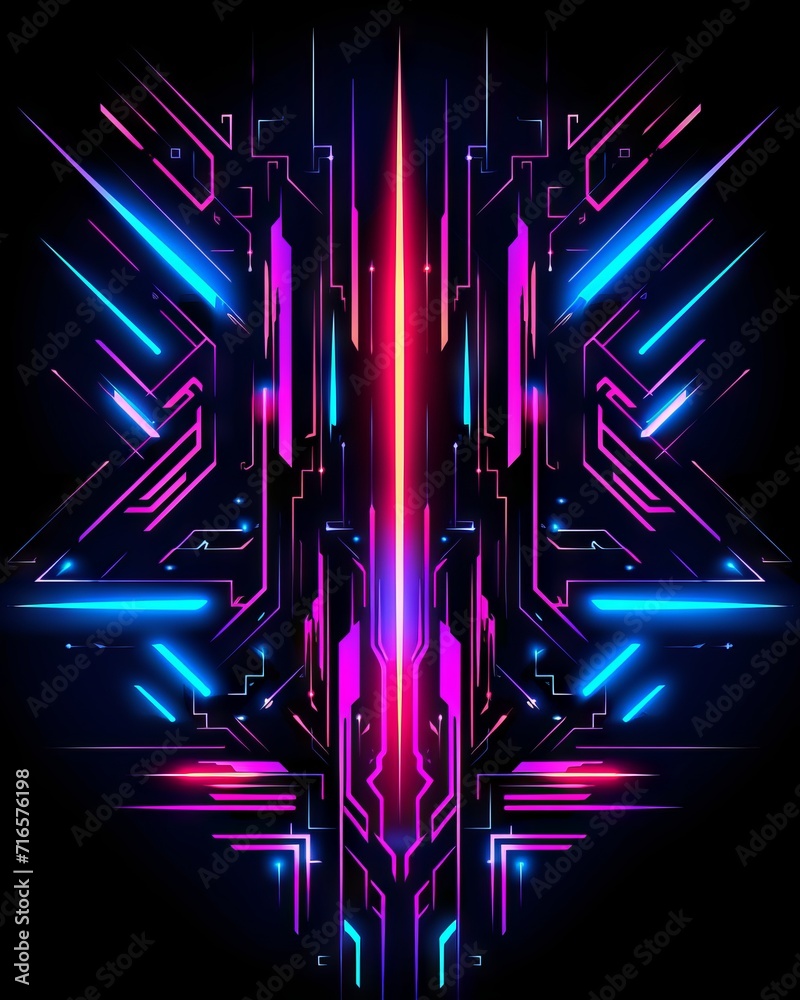 Wall mural neon lines in cyberpunk style, ultra: a futuristic abstract background with glowing curves and shape