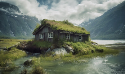 Fototapeta na wymiar Einsame Hütte in Norwegen