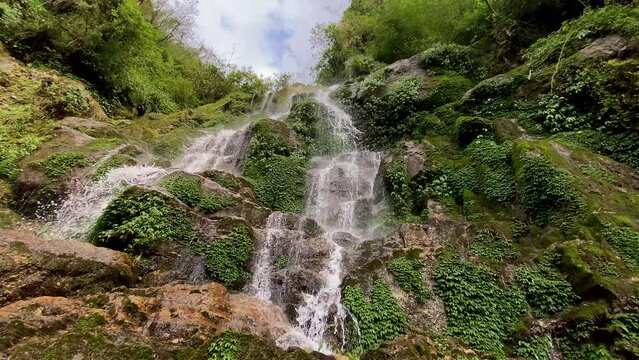 Beautiful cascading bakthang waterfall in the himalayan valley in gangtok sikkim, India