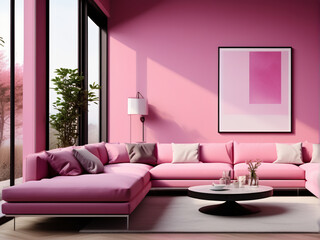 Contemporary Home Comfort: 3D Modern Living Room Interior with Stylish Sofa, Furniture, and Elegant Design Elements