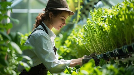 A farmer tending to crops in a vertical farm, towering skyscrapers of greenery, a sustainable solution to food security in a changing world.