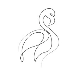 continuous one line drawing of Flamingo tropical bird and world wildlife day single line art illustration