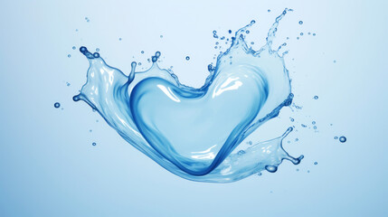 Light blue heart made of cream and water splashes on a light background. Cosmetic love concept. Generative AI - obrazy, fototapety, plakaty