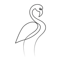 continuous one line drawing of Flamingo tropical bird and world wildlife day single line art illustration