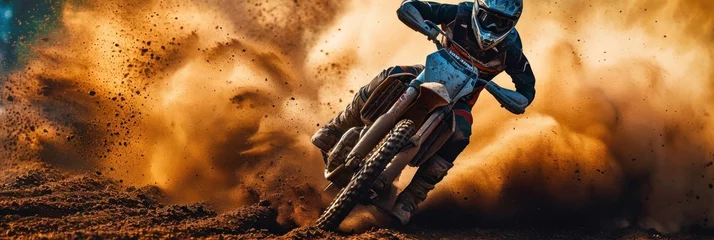 Foto op Canvas Motocross rider on the race in a dust. Extreme motocross sport. Motocross. Enduro. Extreme sport concept. © John Martin