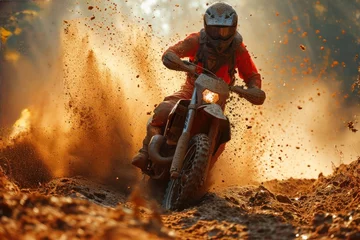 Poster Motocross rider on the race in a dust. Extreme motocross sport. Motocross. Enduro. Extreme sport concept. © John Martin