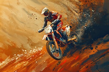 Motocross rider on the race in a dust. Extreme motocross sport. Motocross. Enduro. Extreme sport concept.