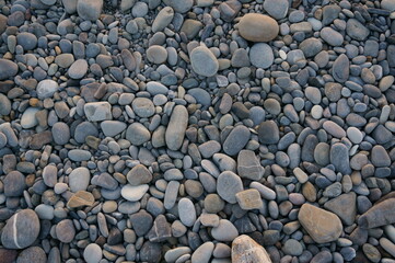 Stone pebbles on the beach. Background image.