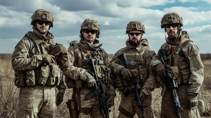 Fototapeta premium Team military of soldiers standing on the war.