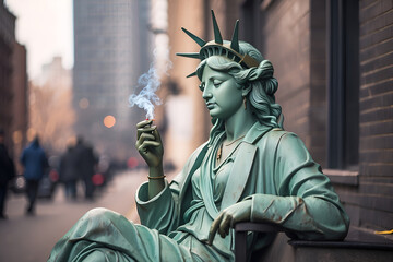 statue of liberty city smoking 