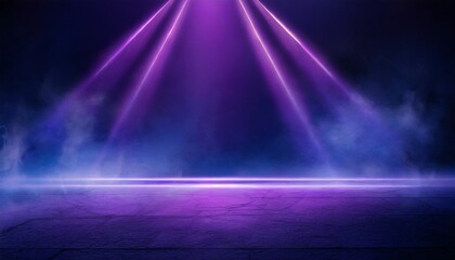 Obraz premium dark stage shows blue and purple background an empty dark scene laser beams neon spotlights reflection on the asphalt floor studio room with smoke floating up for display products