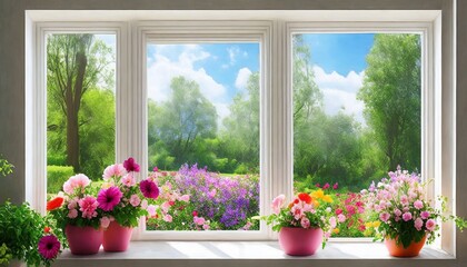 window with flowers in garden