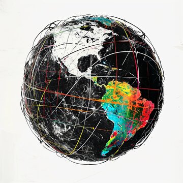 Global Business Network: Trade Routes on Monochrome Globe

