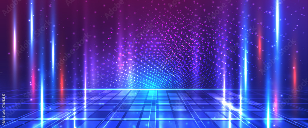 Wall mural d futuristic technology abstract neon light background, empty space scene. virtual reality, cyber fu