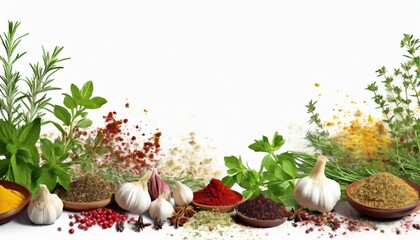 Fototapeta na wymiar spices and herbs on white background variety of spice on white background 