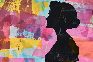 Domestic Bliss: 1950s Housewife Silhouette with Abstract Art

