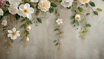 decorative flowers that hang from branches on a textured wall photo wallpaper in the interior
