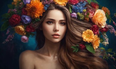 Fototapeta premium Valentine's Elegance: A Graceful Woman Holding a Bouquet of Flowers for St. Valentine, Radiating Love and Romantic Vibes. Perfect for Conveying Affection and Celebrating Love.
