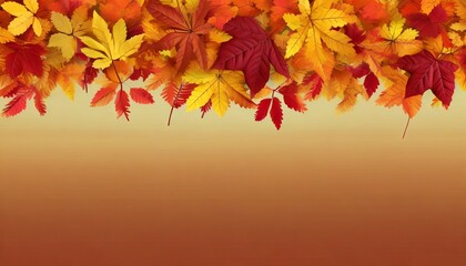 autumn seamless background with long horizontal border made of falling autumn golden red and orange colored leaves isolated on background hello autumn png