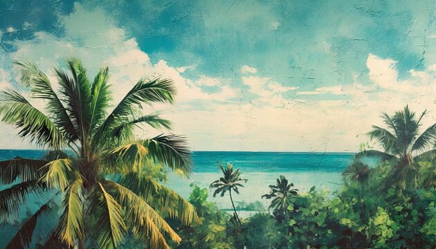 tropics painted in vintage style on texture background photo wallpaper