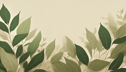 widebackground with green and beige leaves simple natural illustration