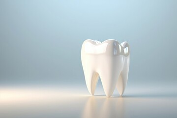 White tooth on blue background, light emphasizes the purity of the tooth