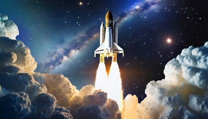 launch of space shuttle atlantis spaceship takes off into the night sky on a mission rocket starts into space concept elements of this image furnished by nasa - obrazy, fototapety, plakaty